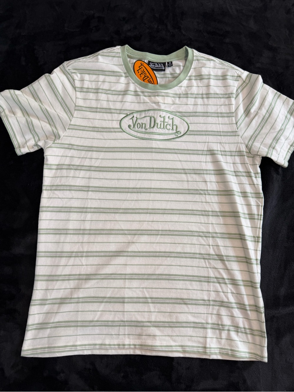 Von Dutch Men’s White & Light Green Striped T‑Shirt M